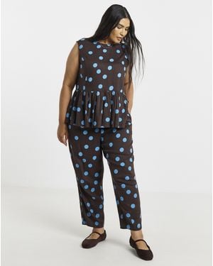 Simply Be Chocolate Spot Linen Trouser - Blue