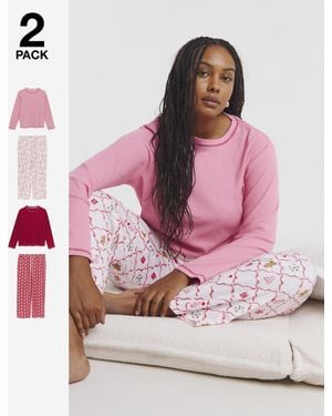 Simply Be Christmas Ribbed 2 Pack Pj Sets - Pink