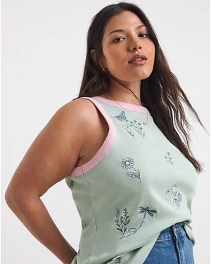 Simply Be English Garden Embroidered Tank - Green
