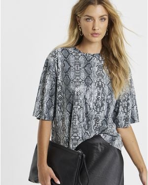 Simply Be Print Sequin Boxy T-Shirt - Grey