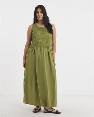 Simply Be Shirred Jersey Midi Dress - Green