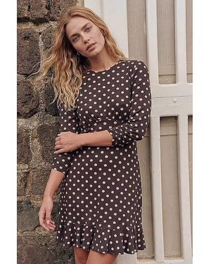 Roman Roman Polka Dot Frill Dress - Brown