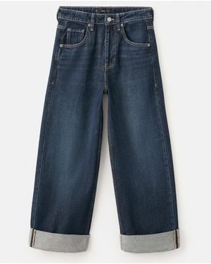 Mango Wide Leg Turned Up Hem Jean - Blue