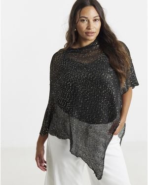 Simply Be Sequin Knitted Slouchy Poncho - Black