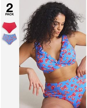 Simply Be Value 2 Pack High Waist Bikini Bottoms - Blue