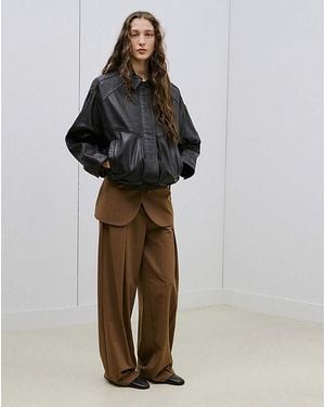 Mango Wide Leg Striped Trouser - Brown