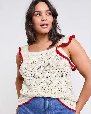 Simply Be Ruffle Vest With Contrast Hem - White