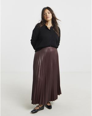 Simply Be Pu Pleated Midaxi Skirt - Brown