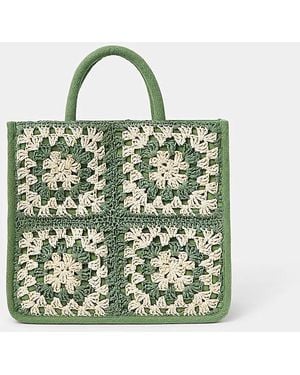 Accessorize Crochet Raffia Handbag - Green