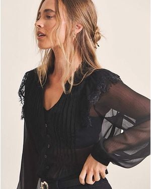 Simply Be Sheer Tuxedo Detail Blouse - Black