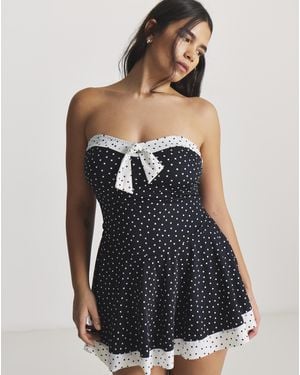 Figleaves Spot Contrast Bandeau Swimdress - Black