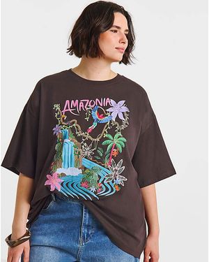 Simply Be Amazonia Graphic Oversized T-Shirt - Brown