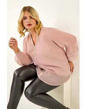 Roman Curve Shimmer Chiffon Blouse - Pink