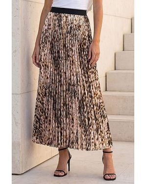Roman Roman Animal Print Pleated Midi Skirt - Brown