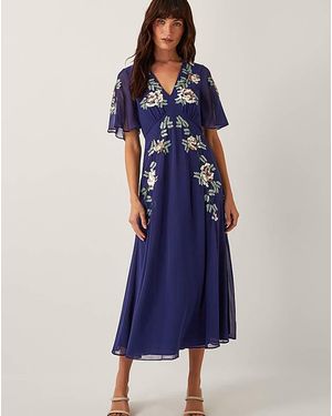 Monsoon Cora Floral Midi Tea Dress - Blue