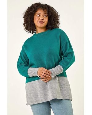 Roman Curve Colour Block Knit Jumper - Blue