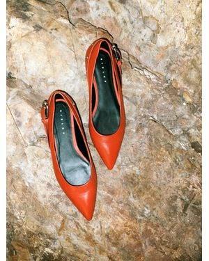 Sisley Ballerine Rosse In Pelle Con Fibbia - Rosso