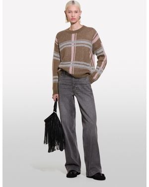 Sisley Camel Jumper With Striped Motif - White