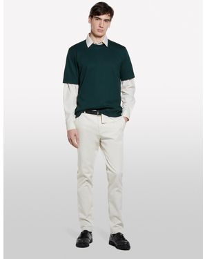 Sisley T-shirt Regular Fit Verde Scuro - Bianco