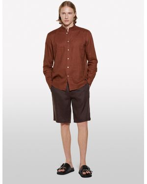 Sisley Bermuda Marrone Scuro 100% Lino - Rosso