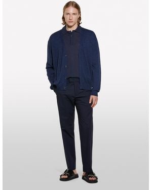 Sisley Polo Blu Regular Fit In Misto Lino