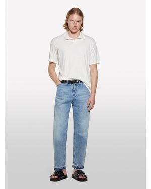 Sisley Polo Bianco Panna In Misto Lino - Blu