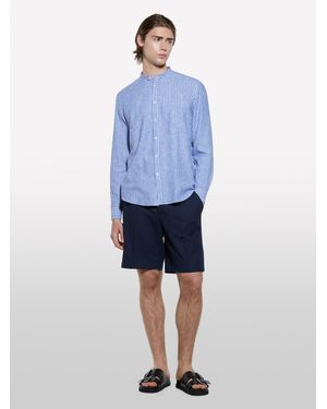 Sisley Camicia Alla Coreana Azzurra A Righe - Blu