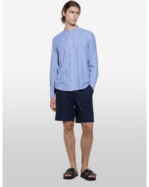 Sisley Camicia Alla Coreana Azzurra A Righe - Blu