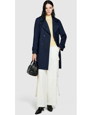 Sisley Oversized Trench Coat With Sash - Blue