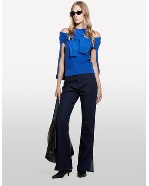 Sisley Dark High-Waisted Jeans With Slits, , Dark - Blue