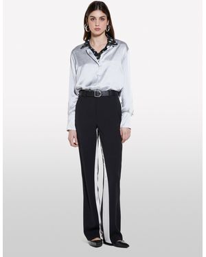 Sisley Pantaloni Neri Con Raso - Bianco