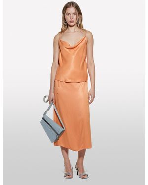 Sisley Top Arancione In Satin - Bianco