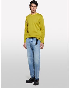 Sisley T-shirt Gialla A Maniche Lunghe Con Patch - Blu