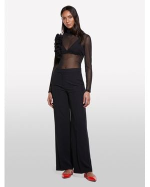 Sisley T-shirt In Tulle Nero Con Fiori - Bianco