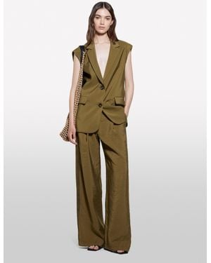 Sisley Dark Trousers With Crinkle Look - Green