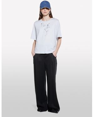 Sisley T-shirt Grigia Con Stampa Gioiello - Bianco