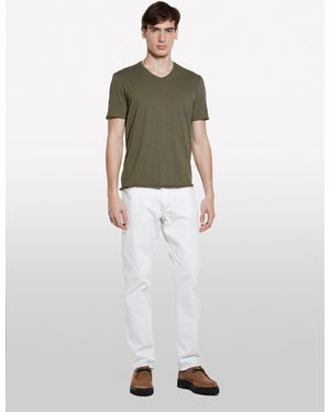 Sisley Militärgrünes Slim-Fit-T-Shirt, Mann, Größe - Weiß