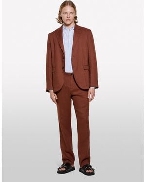 Sisley Blazer Marrone Scuro 100% Lino - Rosso