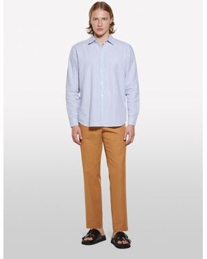 Sisley Camicia In Misto Lino Azzurra A Righe - Bianco