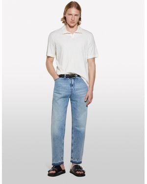 Sisley Polo Bianco Panna In Misto Lino - Blu