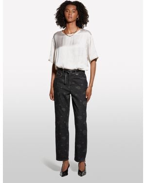 Sisley Jeans Relaxed Fit Nero Stampato - Bianco