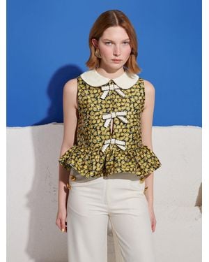 Sister Jane Olive Jacquard Peplum Top - Blue