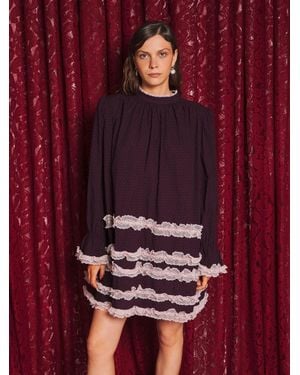 Sister Jane Whisper Lace Trim Mini Dress - Red