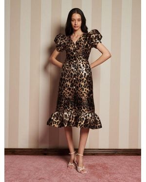 Sister Jane Suite Leopard Jacquard Midi Dress - Brown