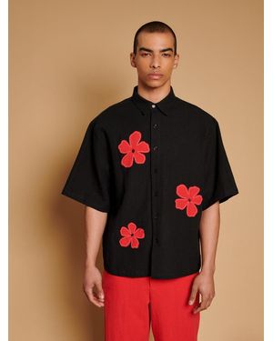 Sister Jane Camelia Applique Boxy Shirt - Black