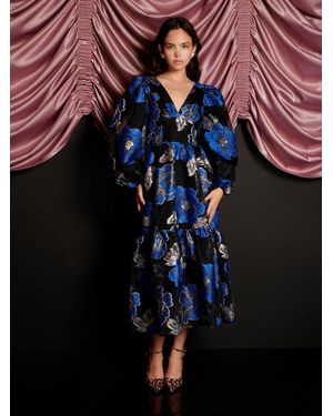 Sister Jane Blues Jacquard Midi Dress - Black