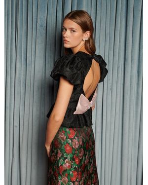 Sister Jane Screenplay Jacquard Bow Top - Grey