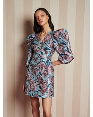 Sister Jane Deco Bloom Jacquard Mini Wrap Dress - Blue