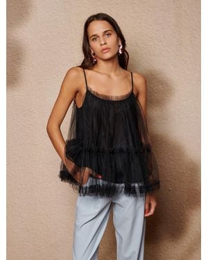 Sister Jane Sway Tulle Ruffle Top - Black