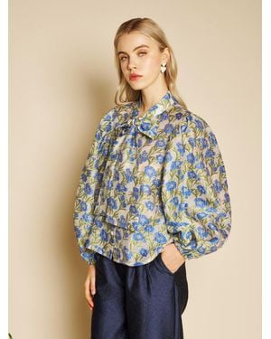 Sister Jane Iris Jacquard Bow Blouse - Blue